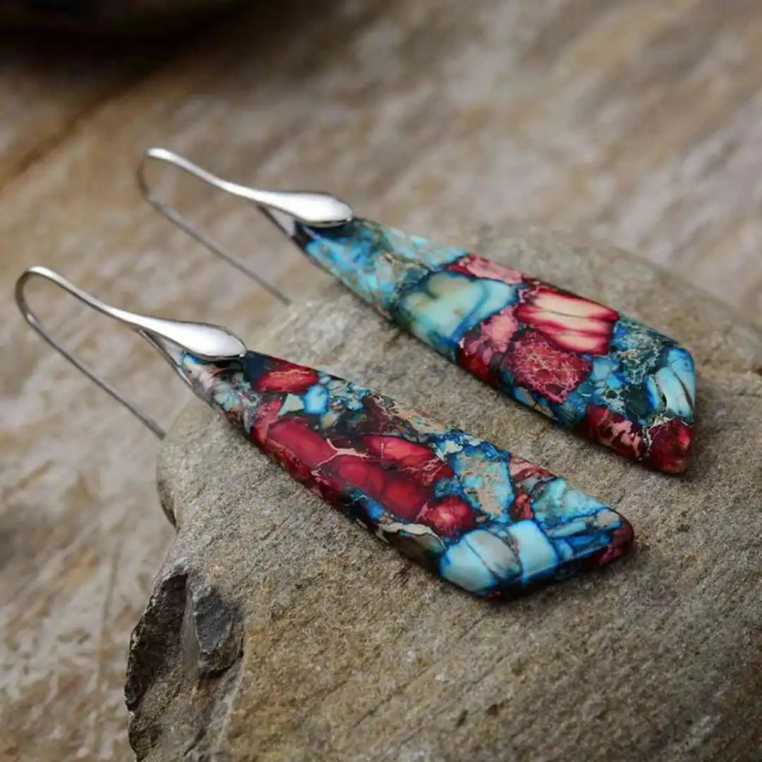 Pendientes antiguos de plata y oro con piedras de colores
