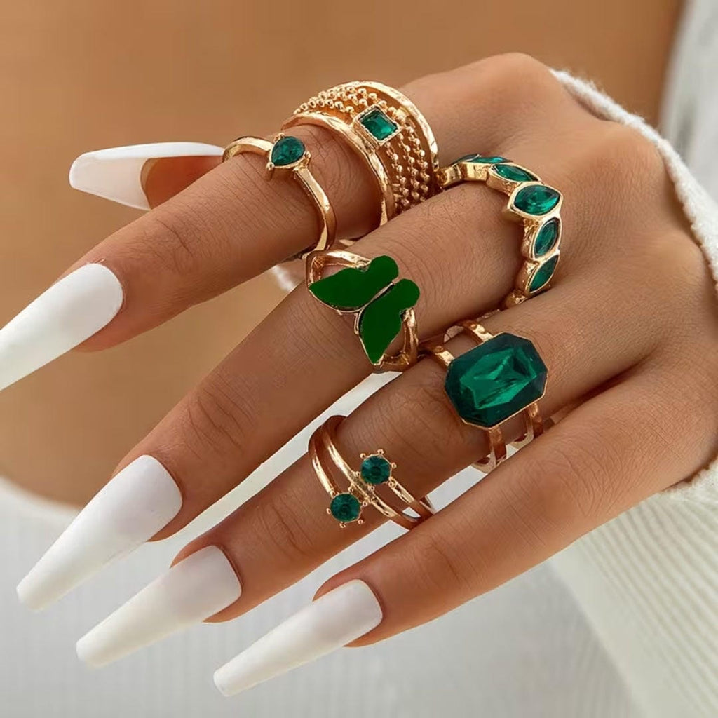 Juego de anillos apilables esmeralda