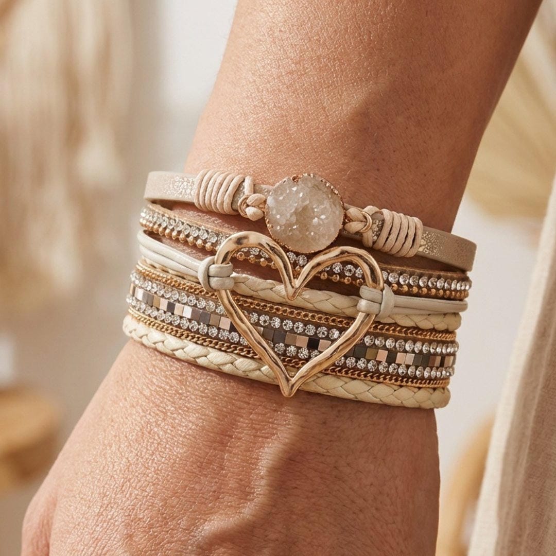 Pulsera de cuero multicapa bohemia