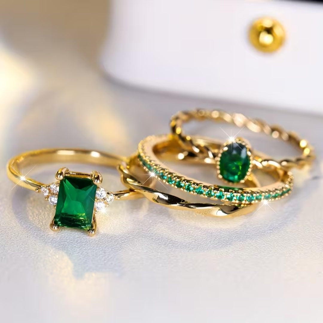 Anillo Trío Apilable Esmeralda