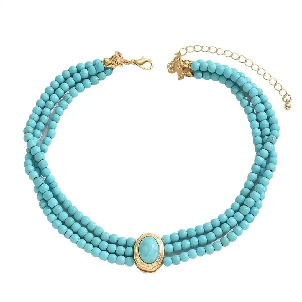 Elegante collar vintage de turquesa con abalorios