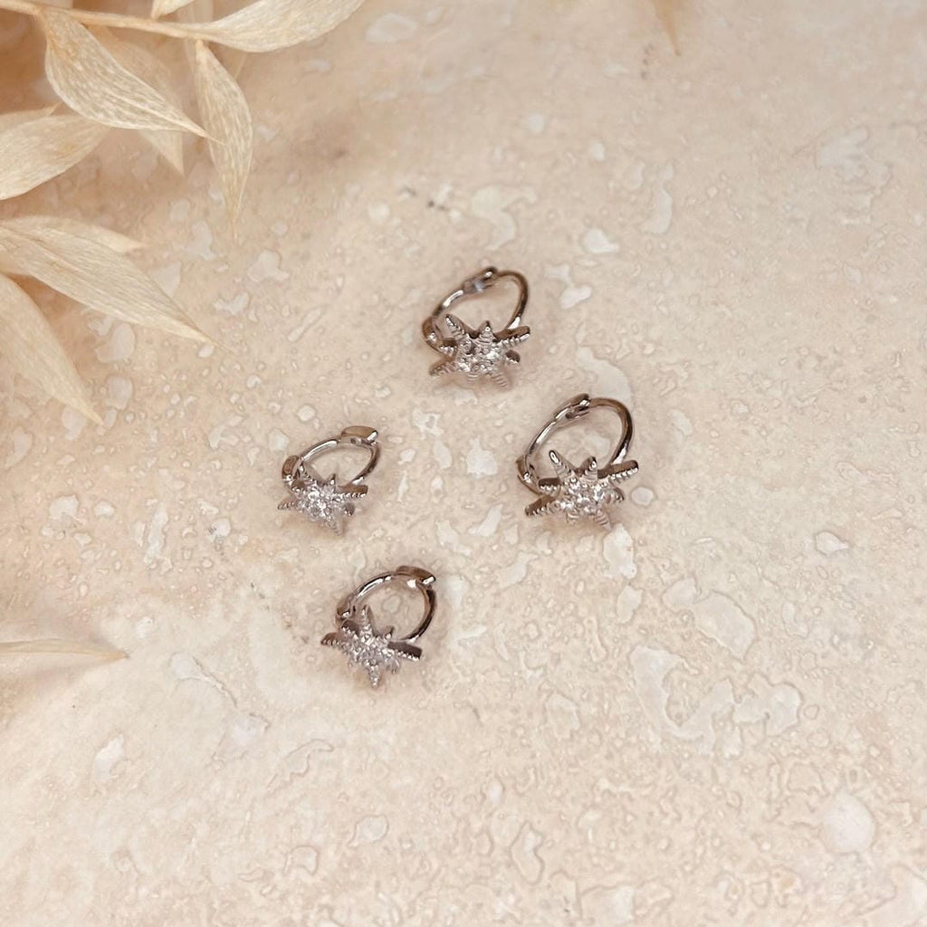 Pendientes de aro Silver Crystal Star