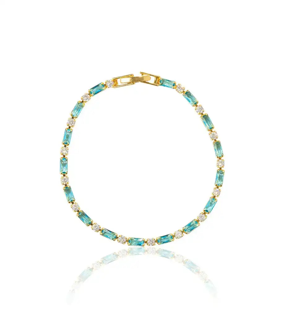 Pulsera de oro con circonitas y piedra turquesa