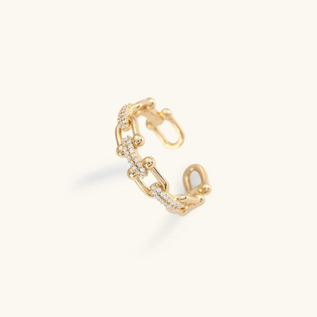 Anillo Abierto Deslumbrante de Cristal Dorado