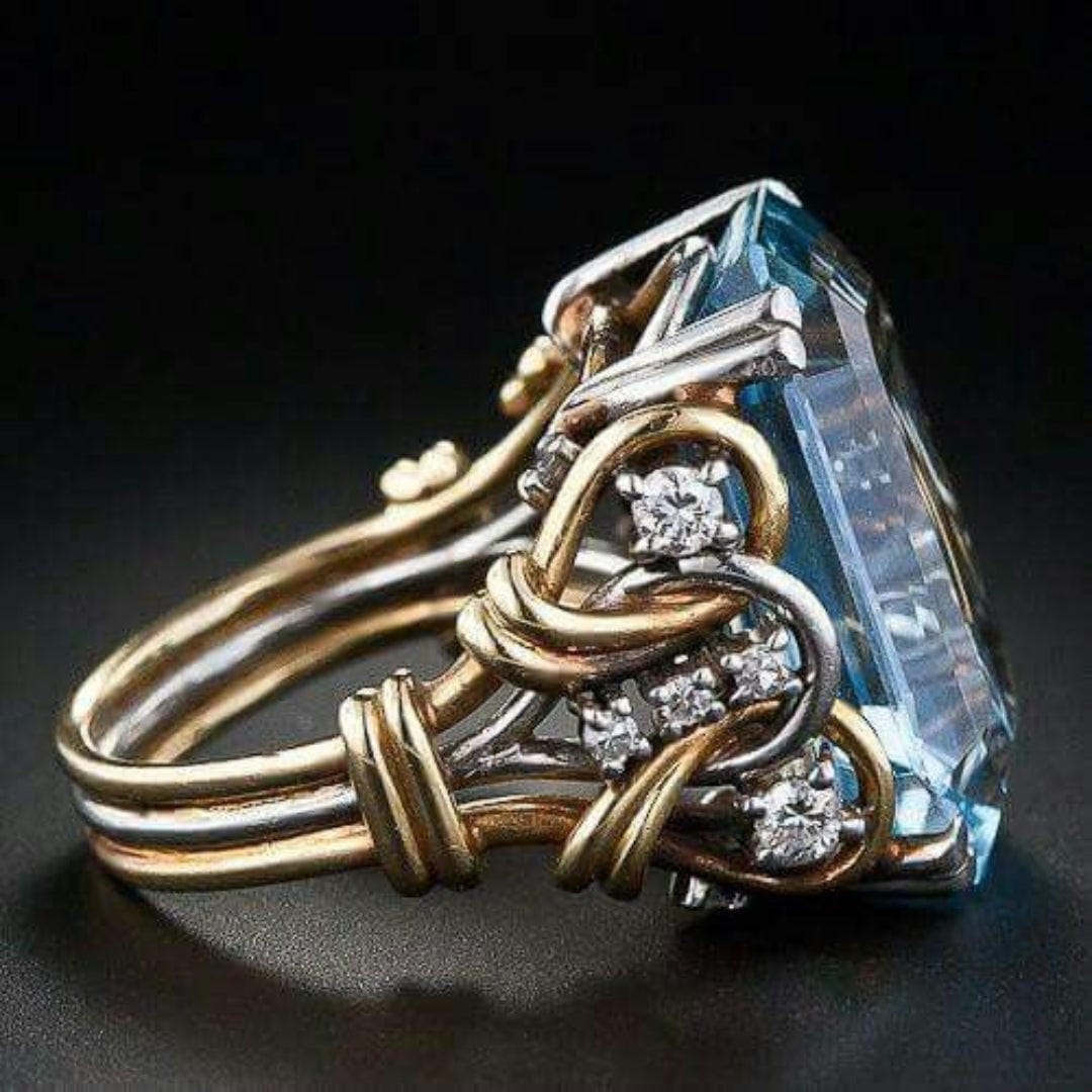 Anillo de oro con circonitas azules vintage en capas
