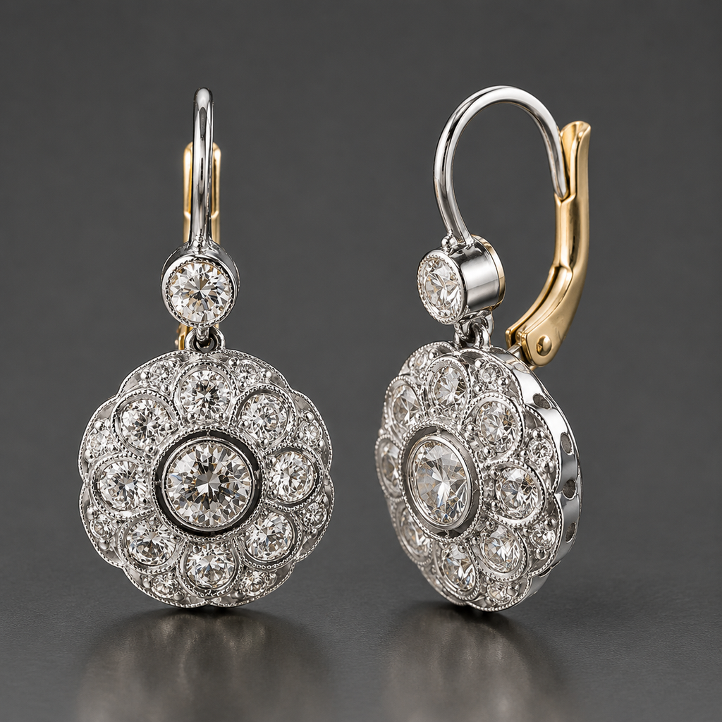 Pendientes redondos de cristal con diseño de mandala vintage