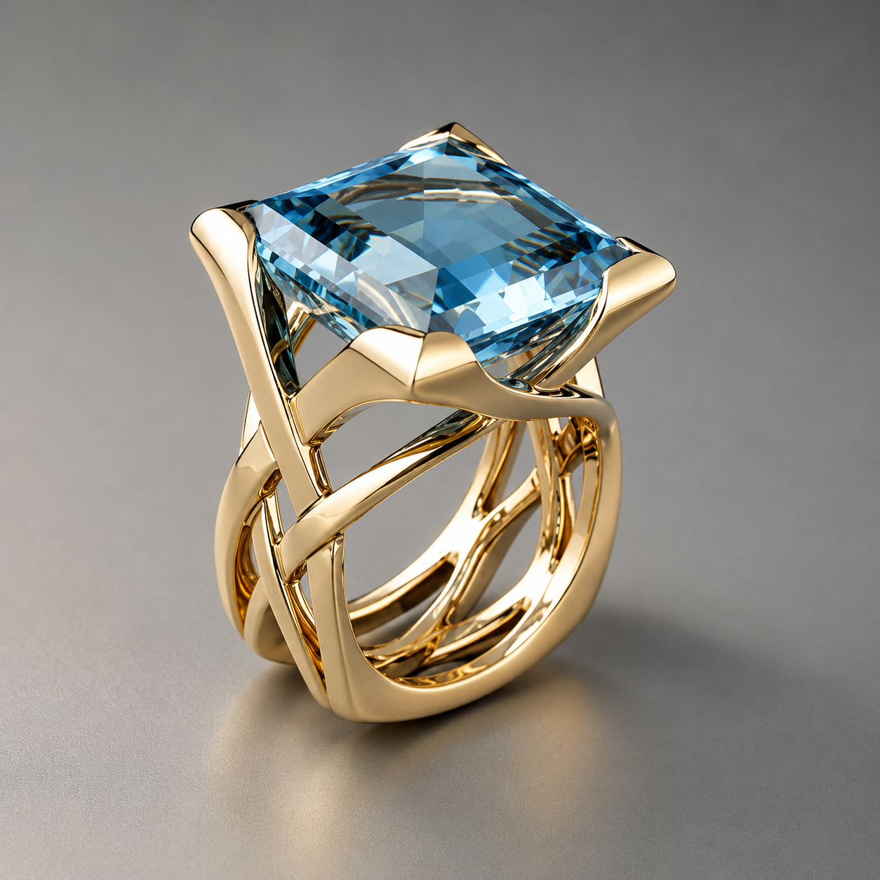 Anillo de circonia azul y oro rosa vintage