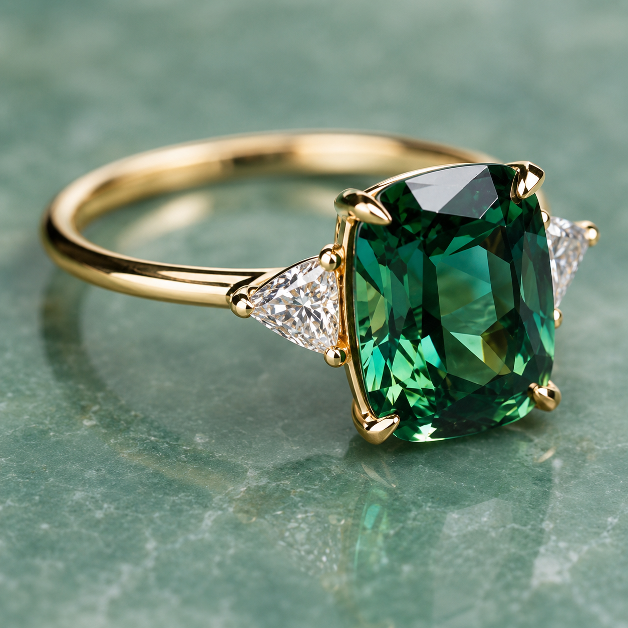 Suerte - Anillo de Circonita Verde en Oro