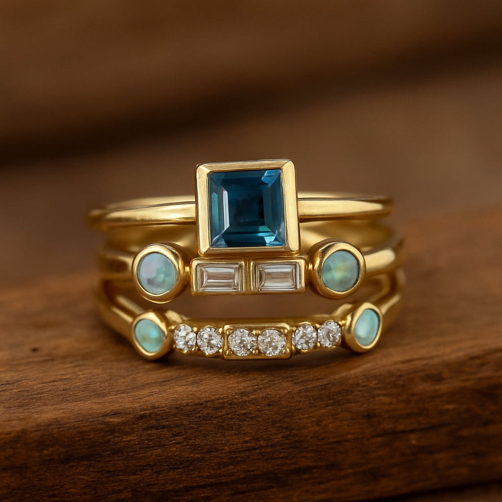 Anillo de cristal azul de estilo antiguo