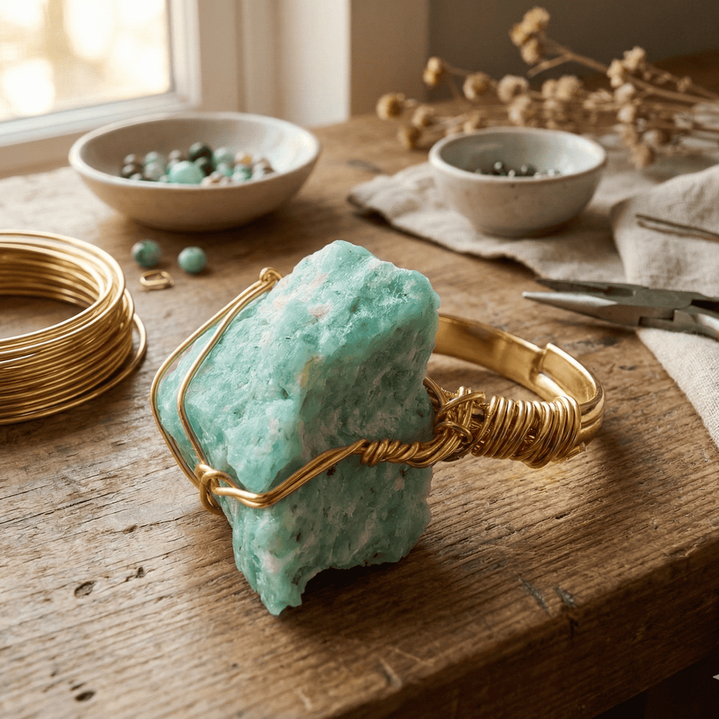 Anillo de garra de cuarzo aguamarina en bruto