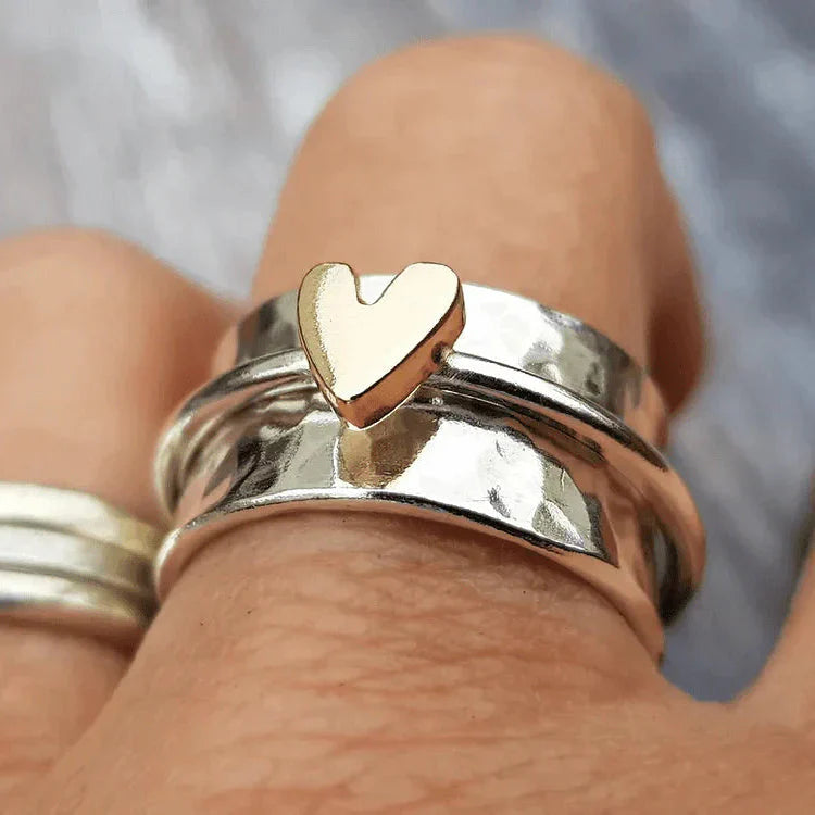 Anillo Corazón de Plata Dorada Vintage