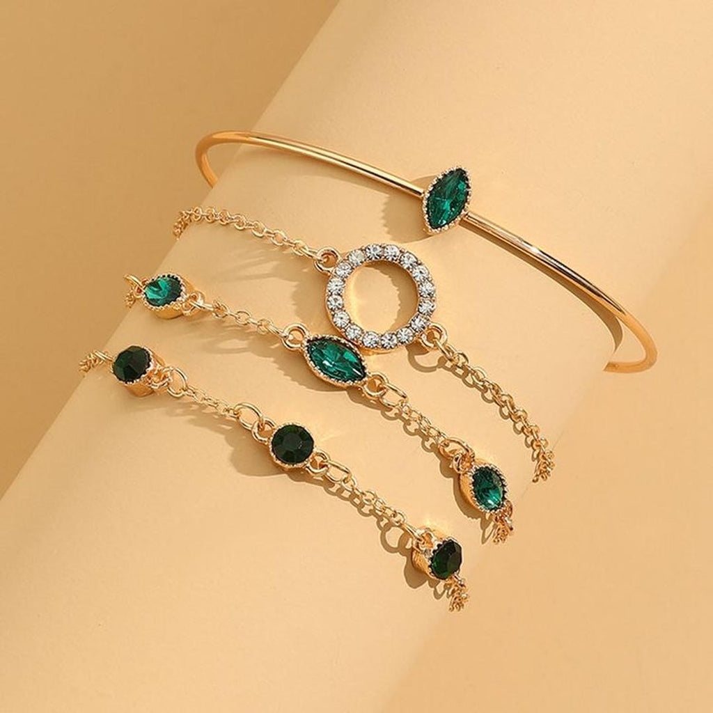 Juego de pulseras de oro con cristal esmeralda