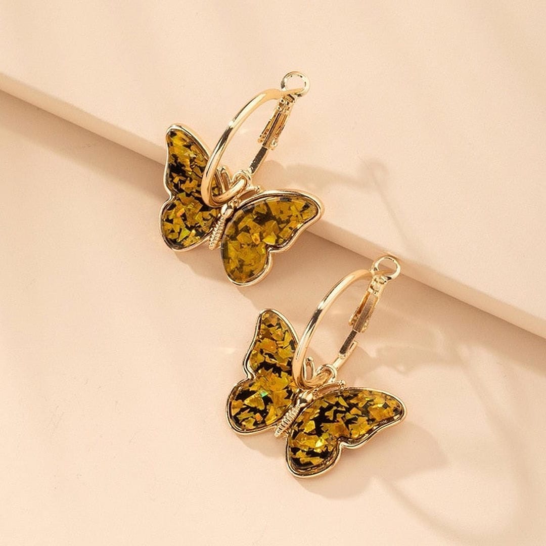 Pendientes de aro de mariposa dorados