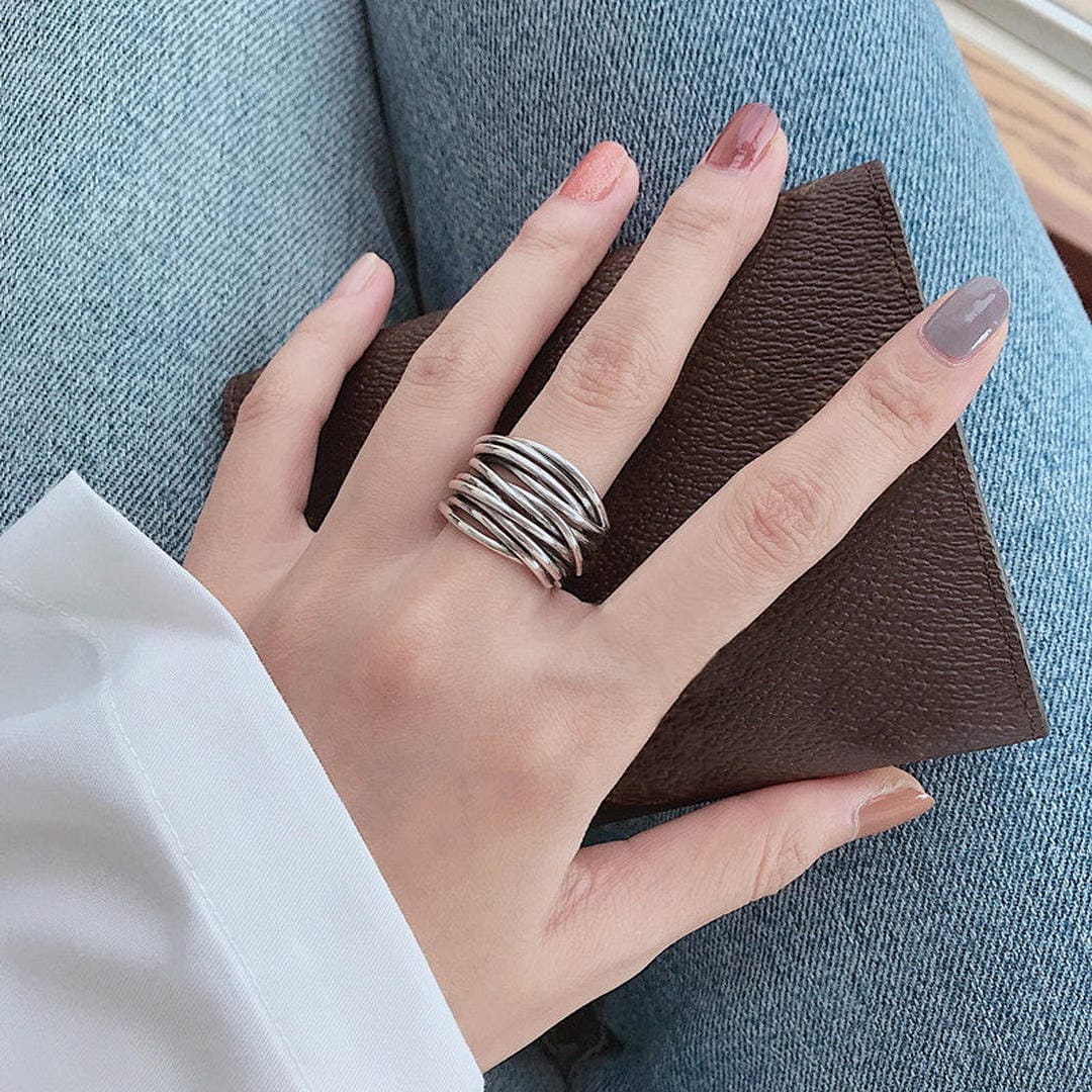 Anillo de plata ajustable en capas