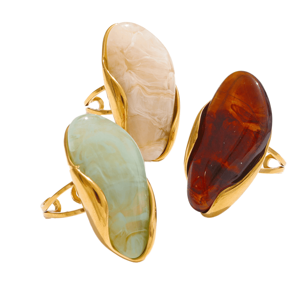 Anillos llamativos ajustables de gema orgánica