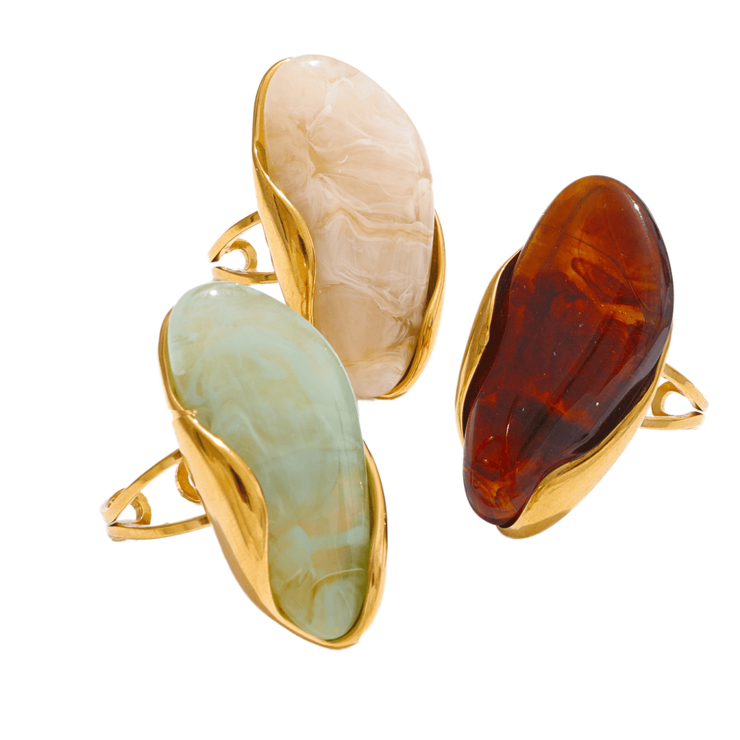 Anillos llamativos ajustables de gema orgánica