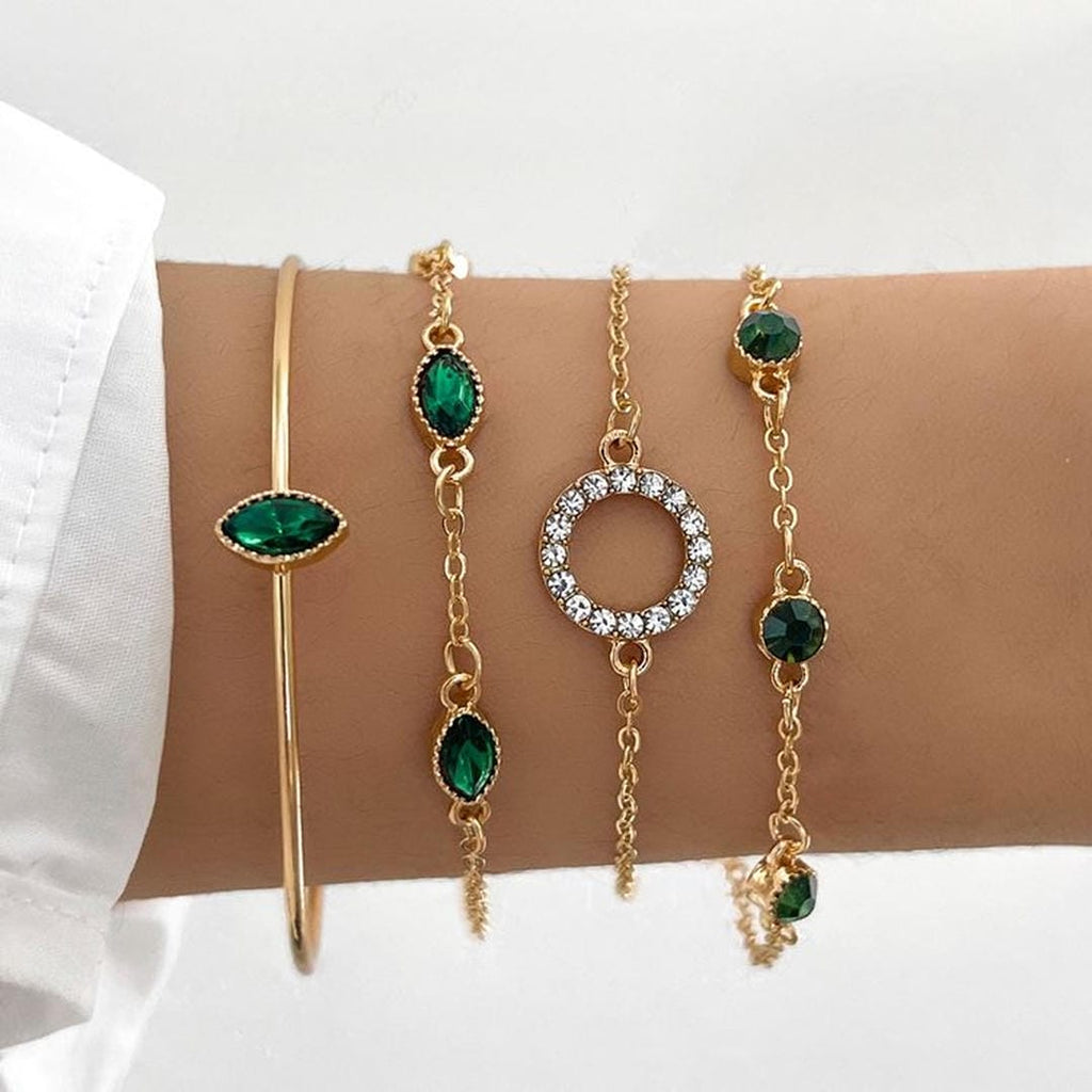 Juego de pulseras de oro con cristal esmeralda