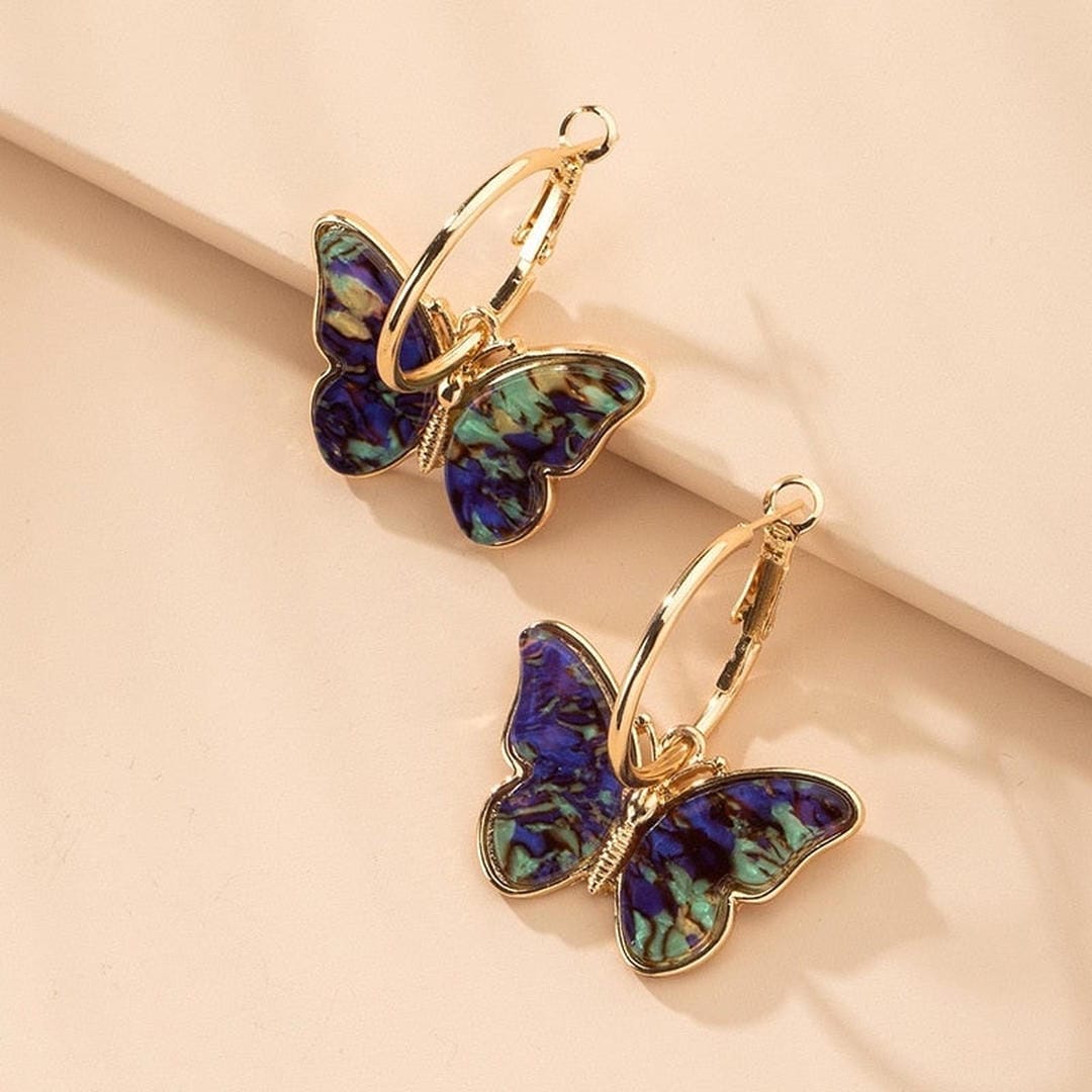 Pendientes de aro de mariposa dorados