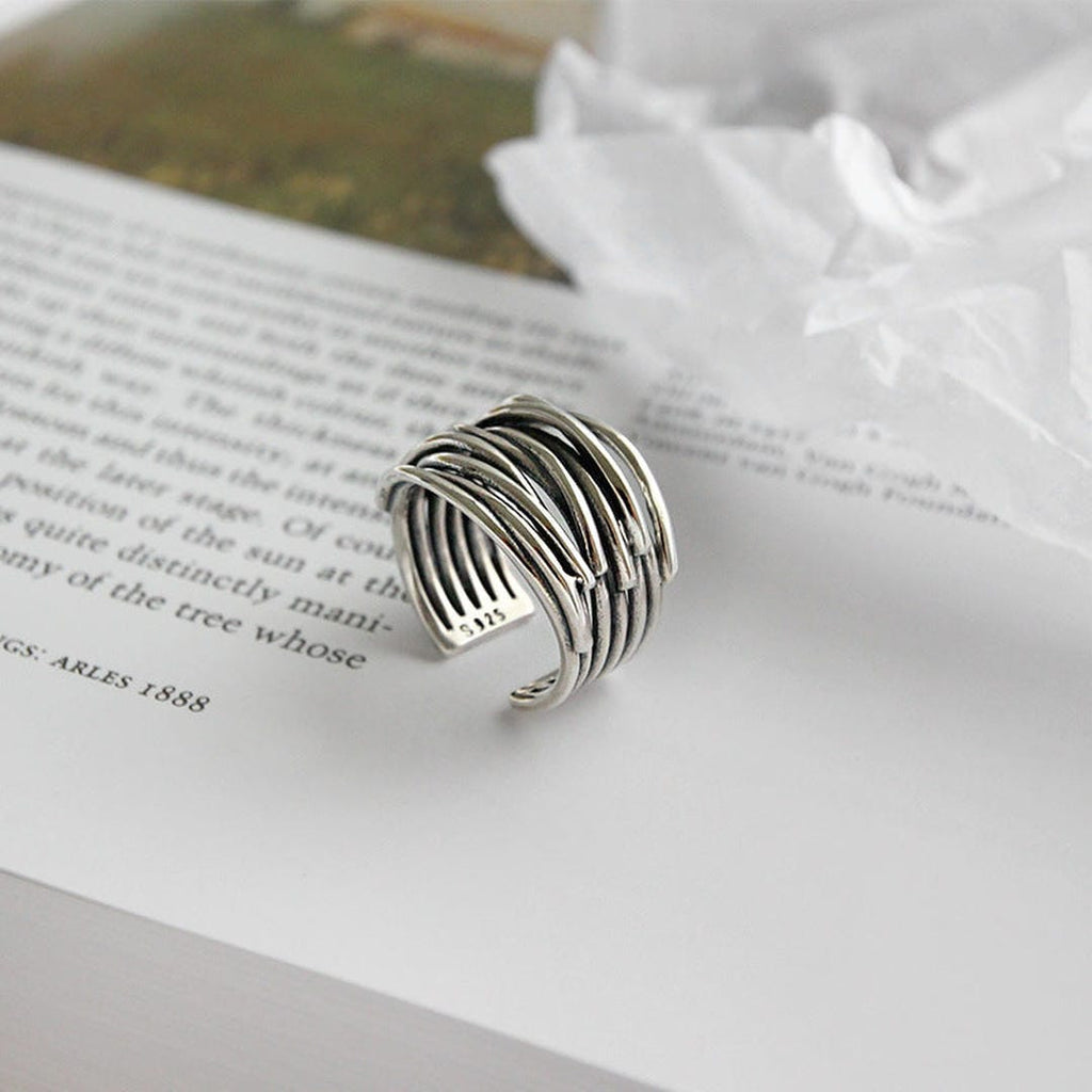 Anillo de plata ajustable en capas