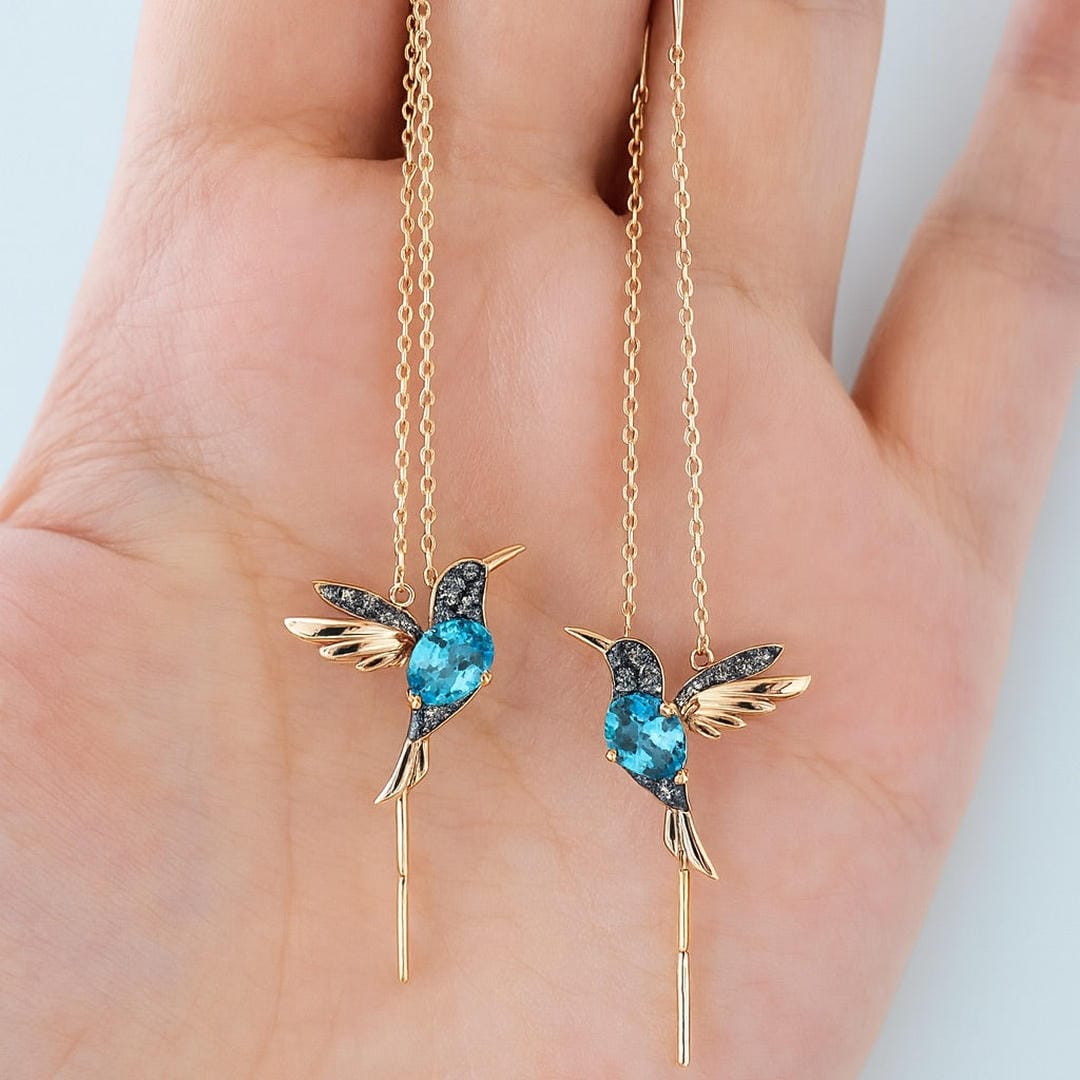 Pendientes de colibrí con esmalte y circonita