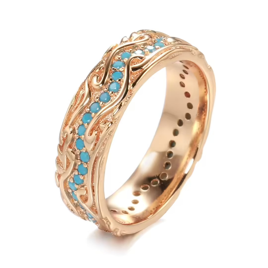 Anillo de Oro Rosa Vintage con Turquesa