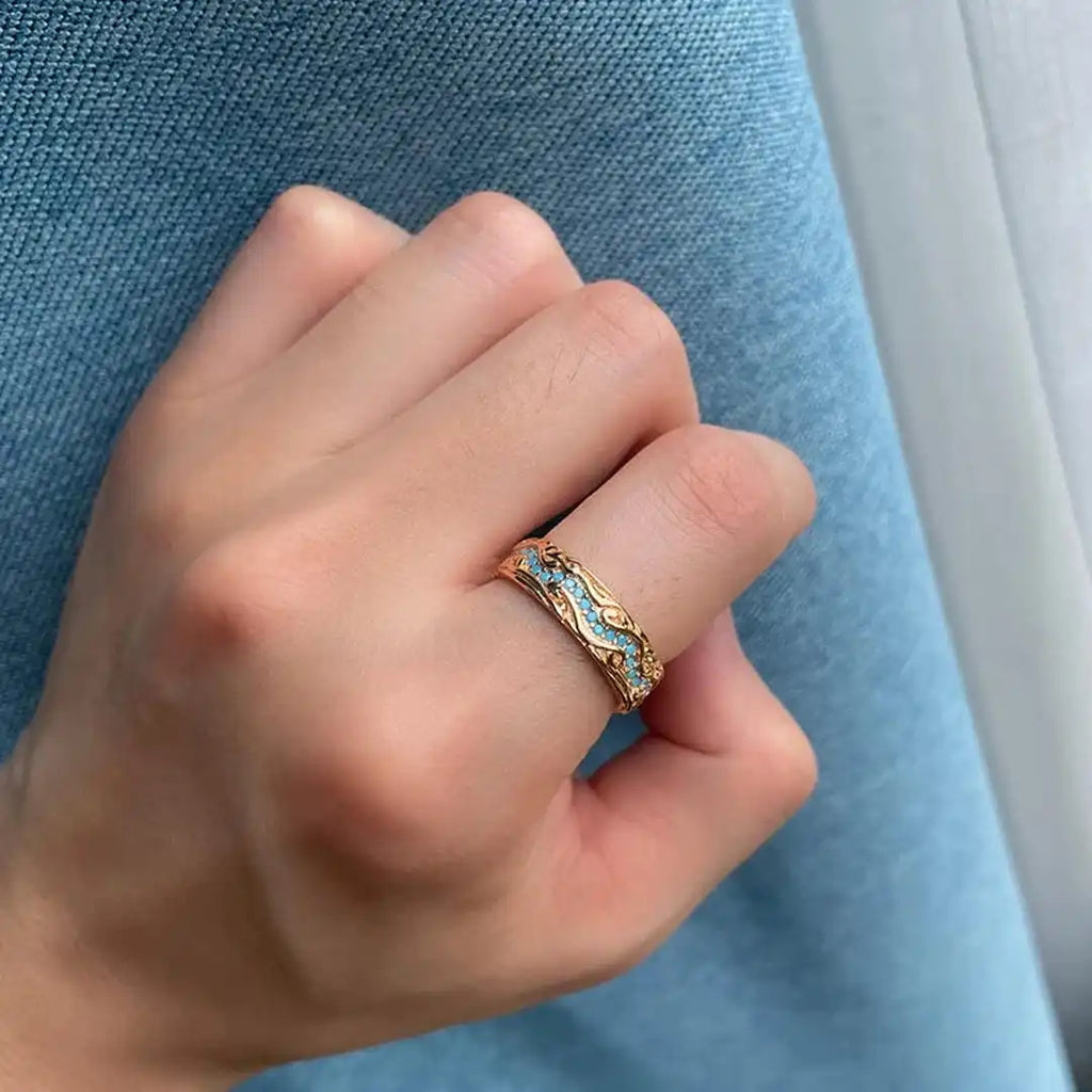 Anillo de Oro Rosa Vintage con Turquesa