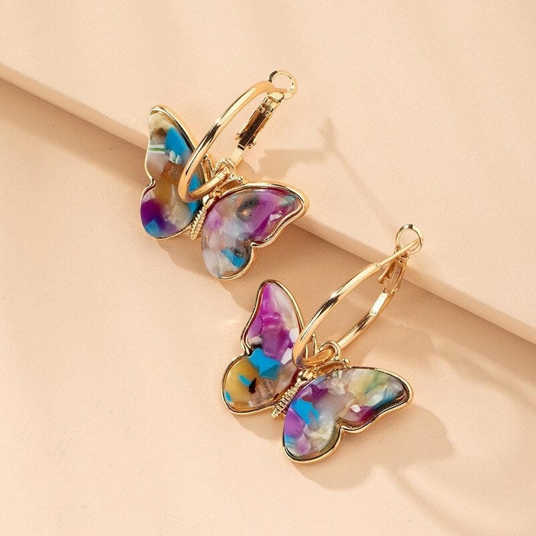 Pendientes de aro de mariposa dorados