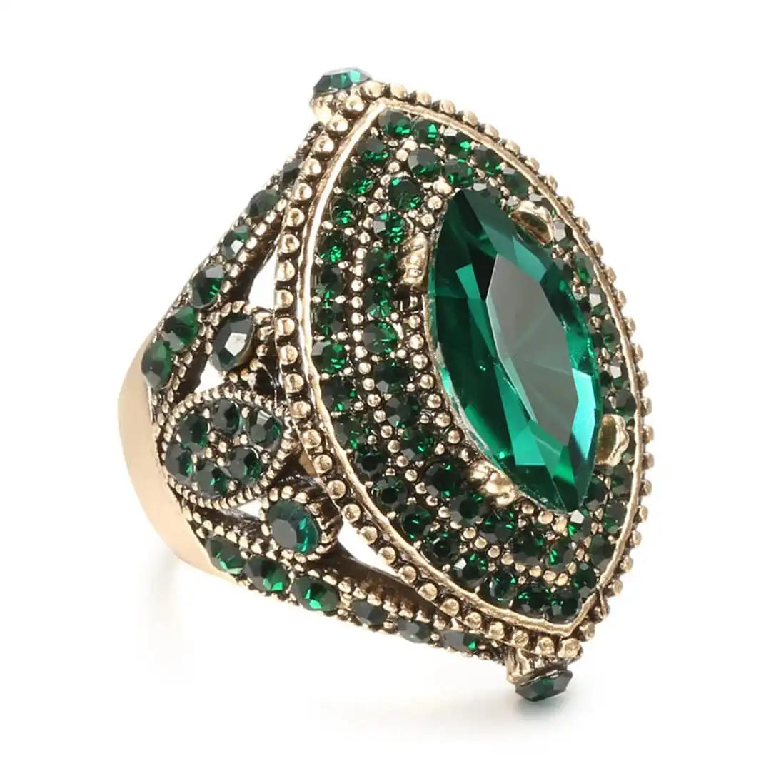 Anillo de cristal Marquis dorado vintage