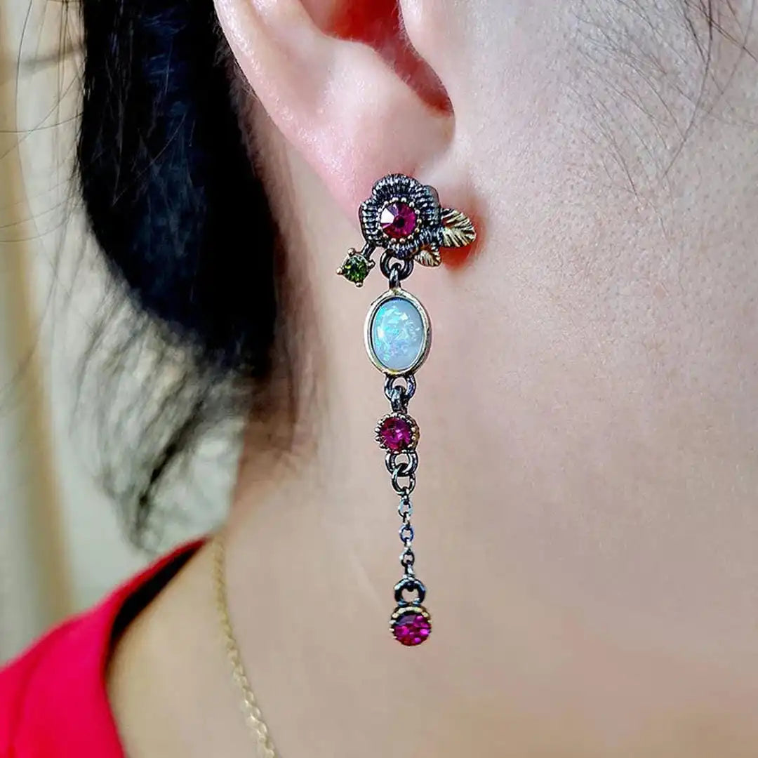 Pendientes Boho con Ópalo y Circonita Roja