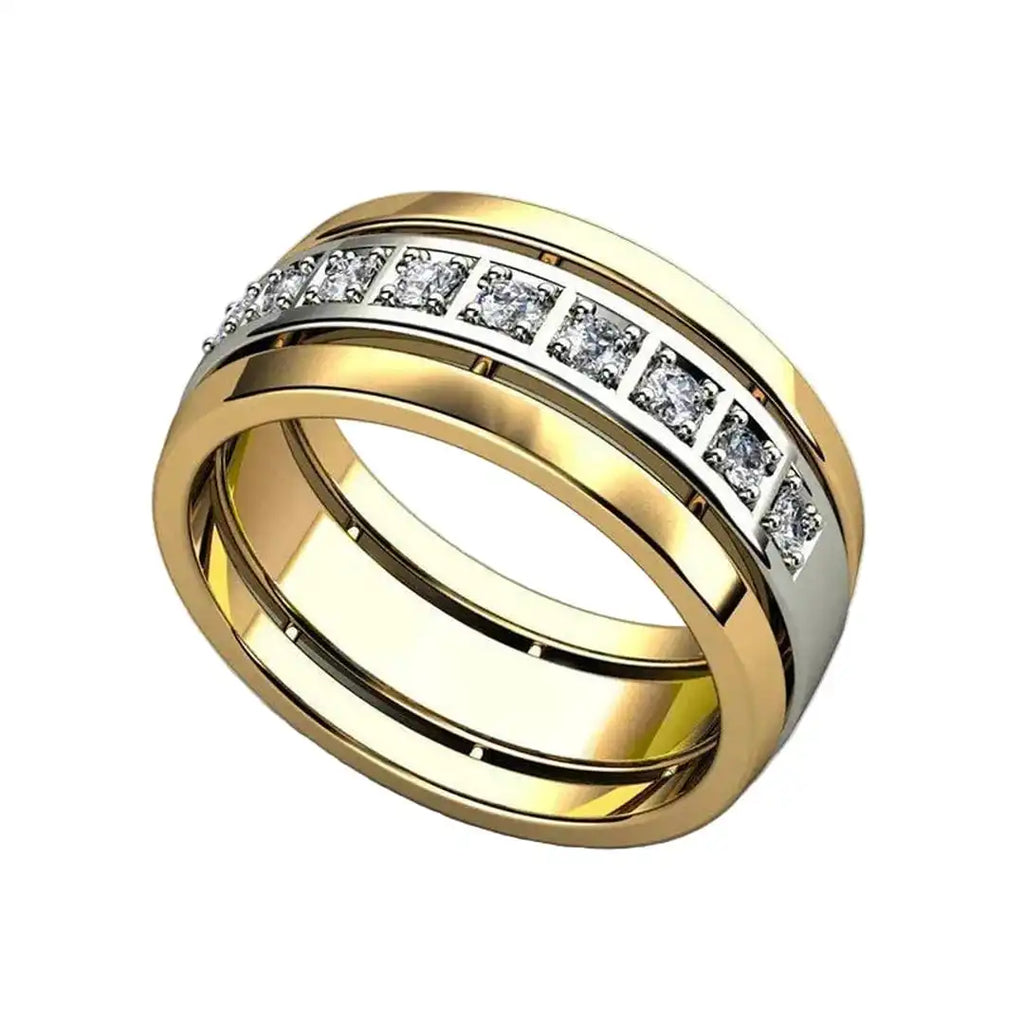 Anillo de circonita cúbica en oro de dos tonos