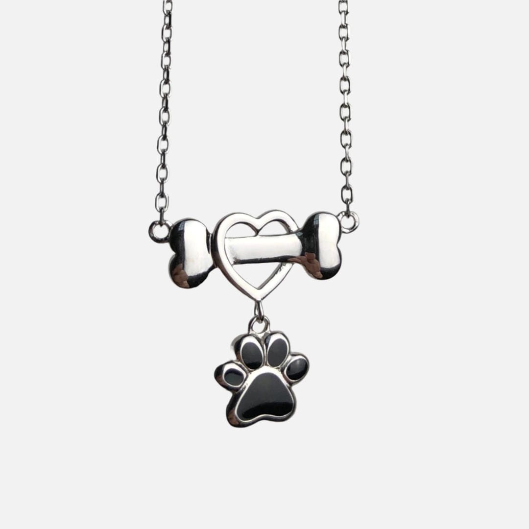 Delicado collar de acero inoxidable con huella de perro