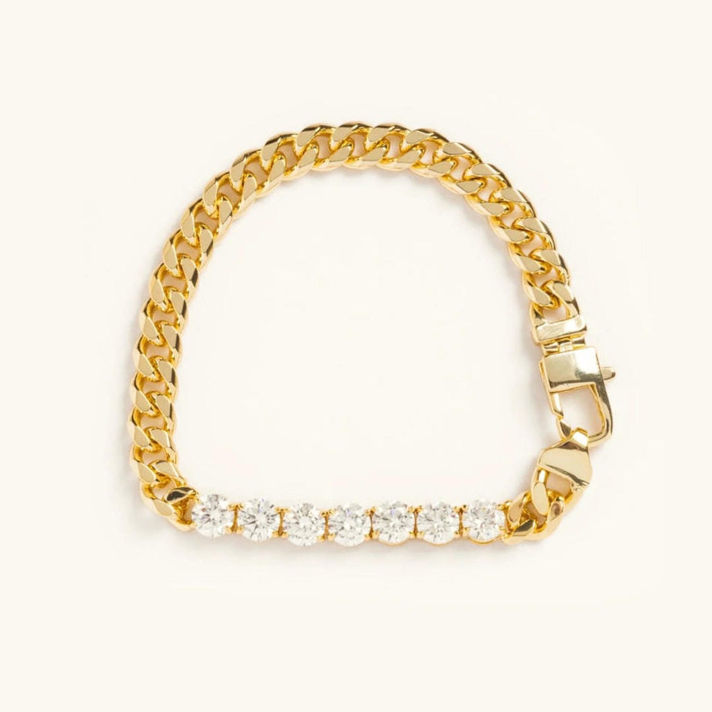 Pulsera moderna de eslabones dorados con cristales