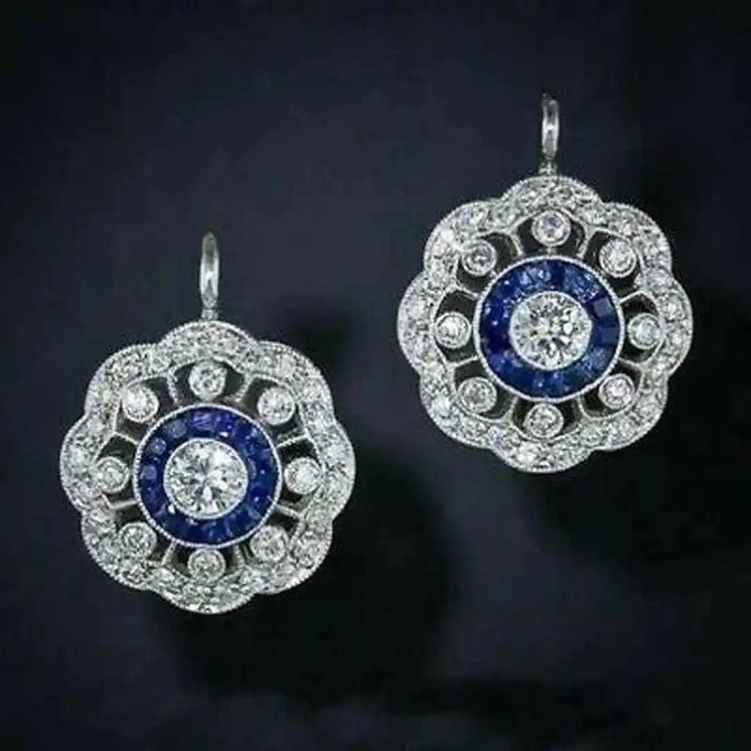 Pendientes Mandala de Cristal Azul Vintage