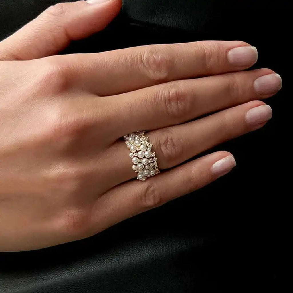 Anillo Vintage Ajustable de Perlas y Circonitas