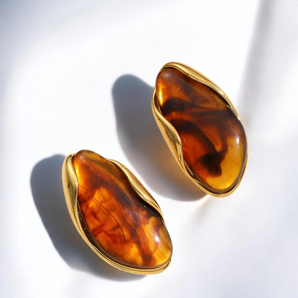 Pendientes de madera y resina ámbar multicolor
