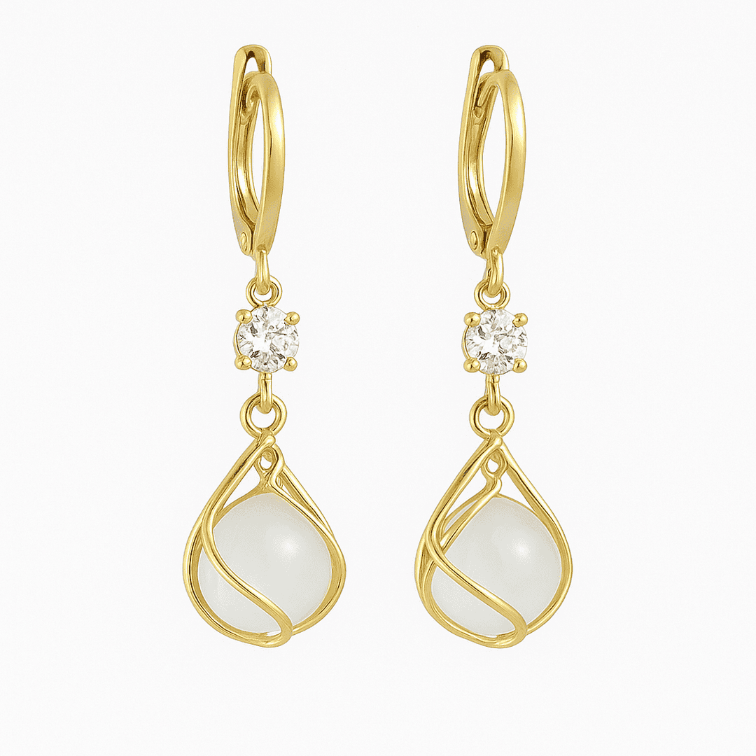 Pendientes colgantes de ópalo blanco con alambre de oro