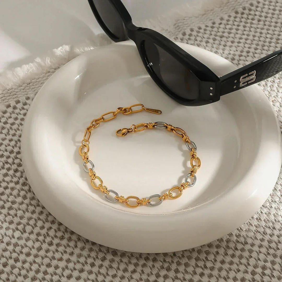 Pulsera Elegante Bicolor de Oro
