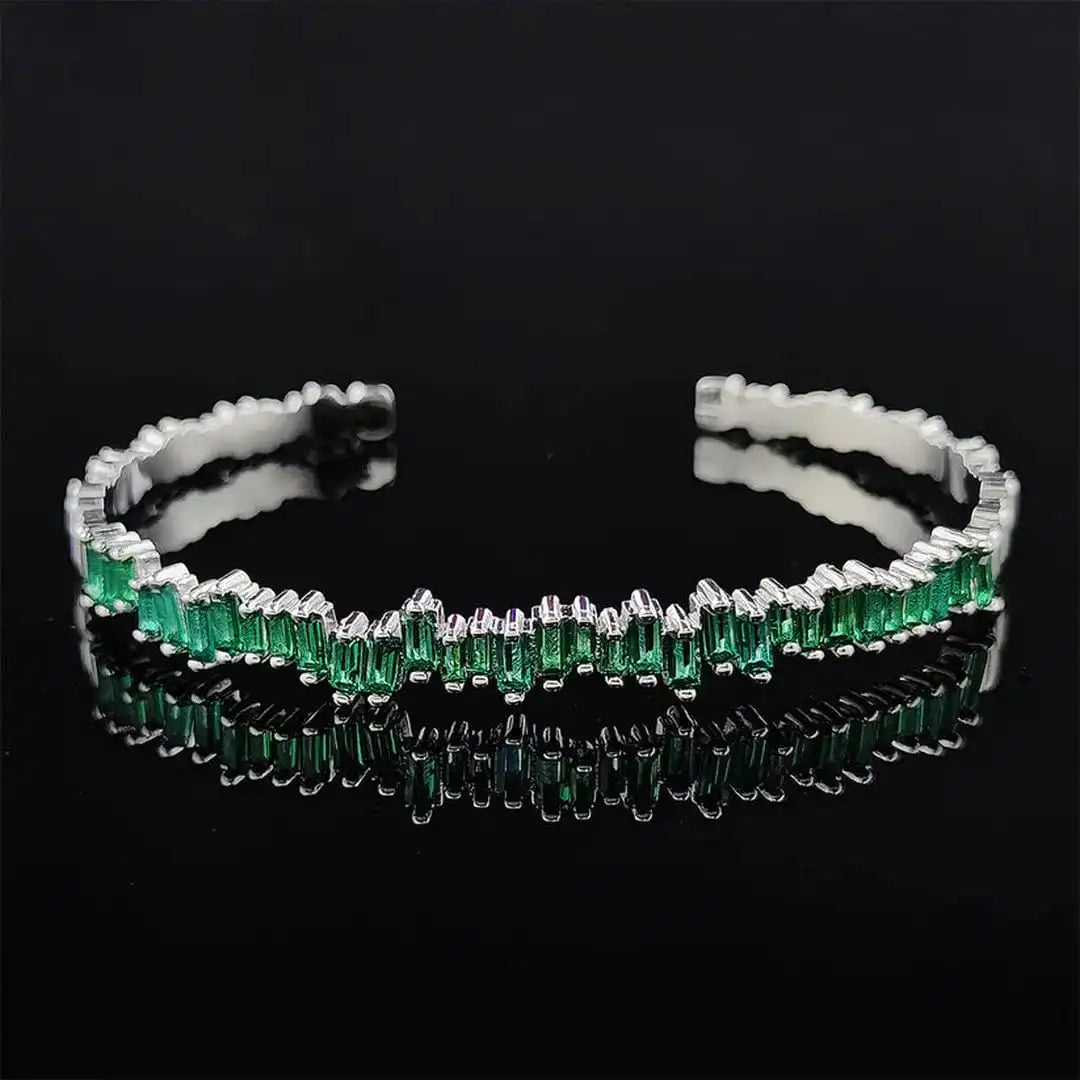 Pulsera moderna de zigzag de esmeralda