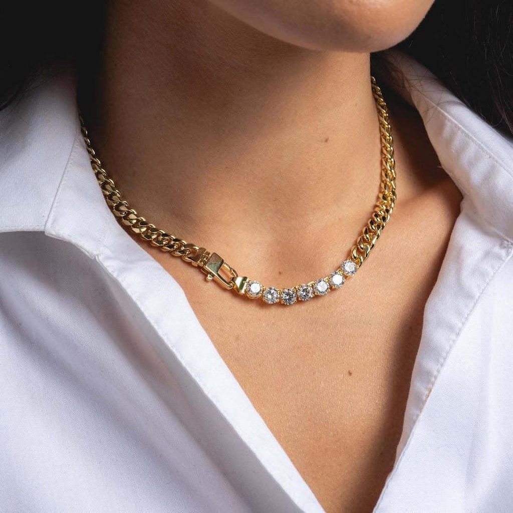 Collar Dazzling Crystals con eslabones dorados