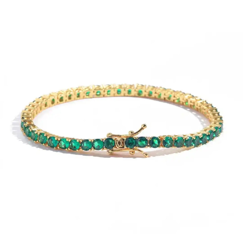 Pulsera de tenis clásica de oro con esmeraldas
