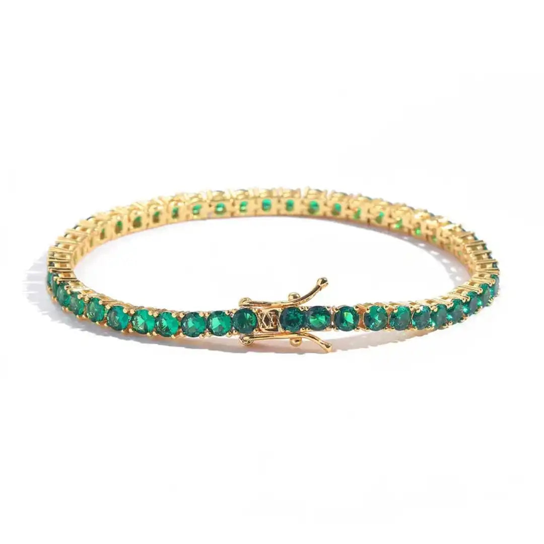 Pulsera de tenis clásica de oro con esmeraldas