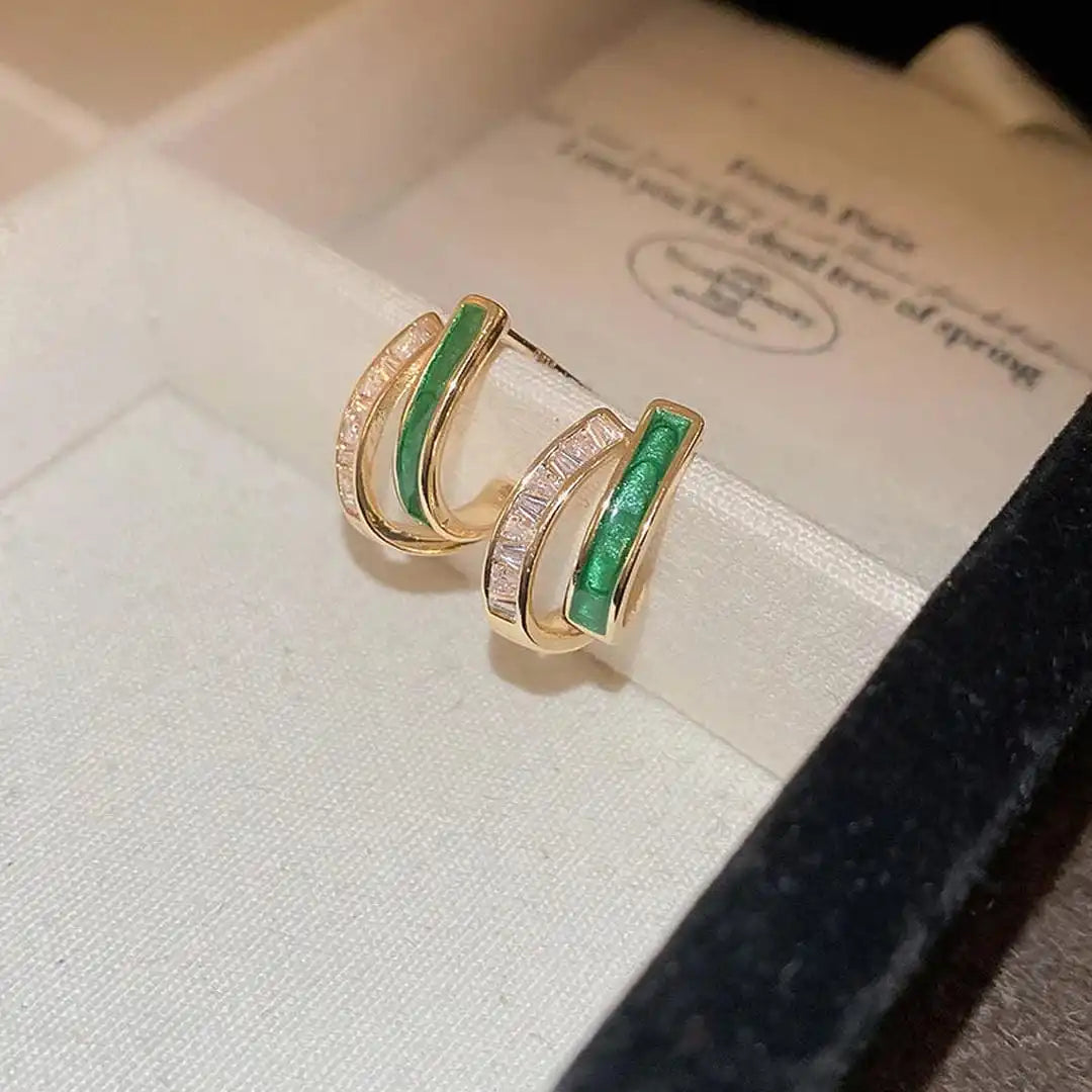 Pendientes de doble aro de esmeralda