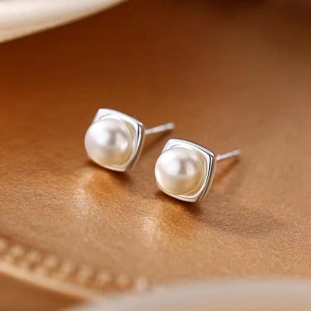 Pendientes de perlas con montura cuadrada