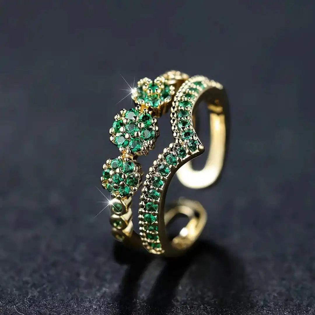 Anillo de Perlas Esmeralda Brillantes