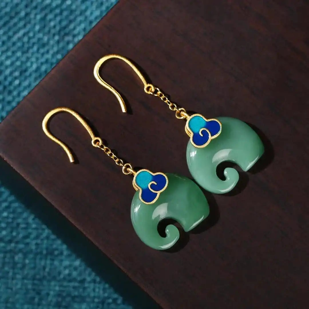 Pendientes de elefante verde retro
