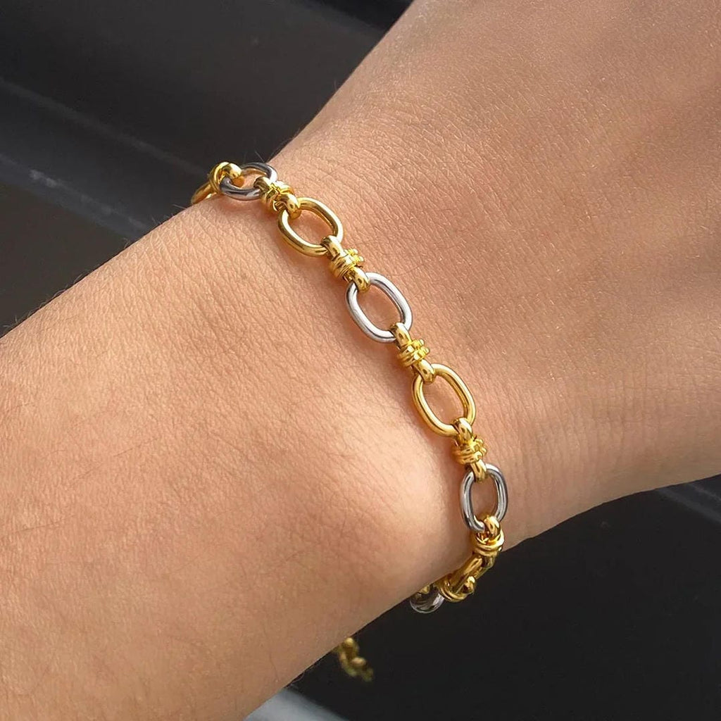 Pulsera Elegante Bicolor de Oro