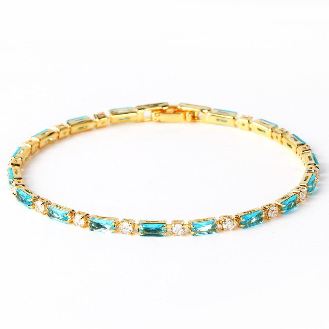 Pulsera de oro con circonitas y piedra turquesa