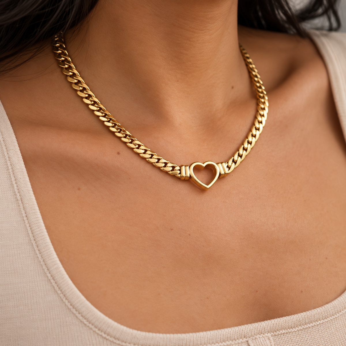 Elegant Hollow Heart Gold Choker