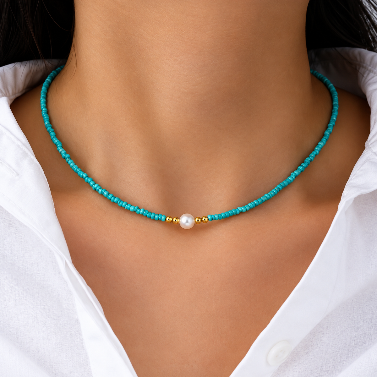 Baroque Turquoise Beaded Pearl Necklace