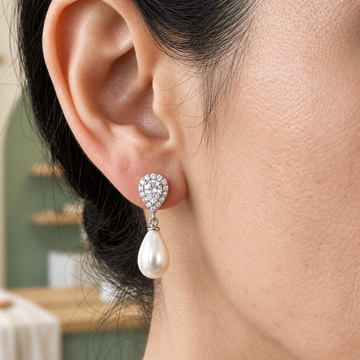 Pendientes de gota de perla en forma de lágrima